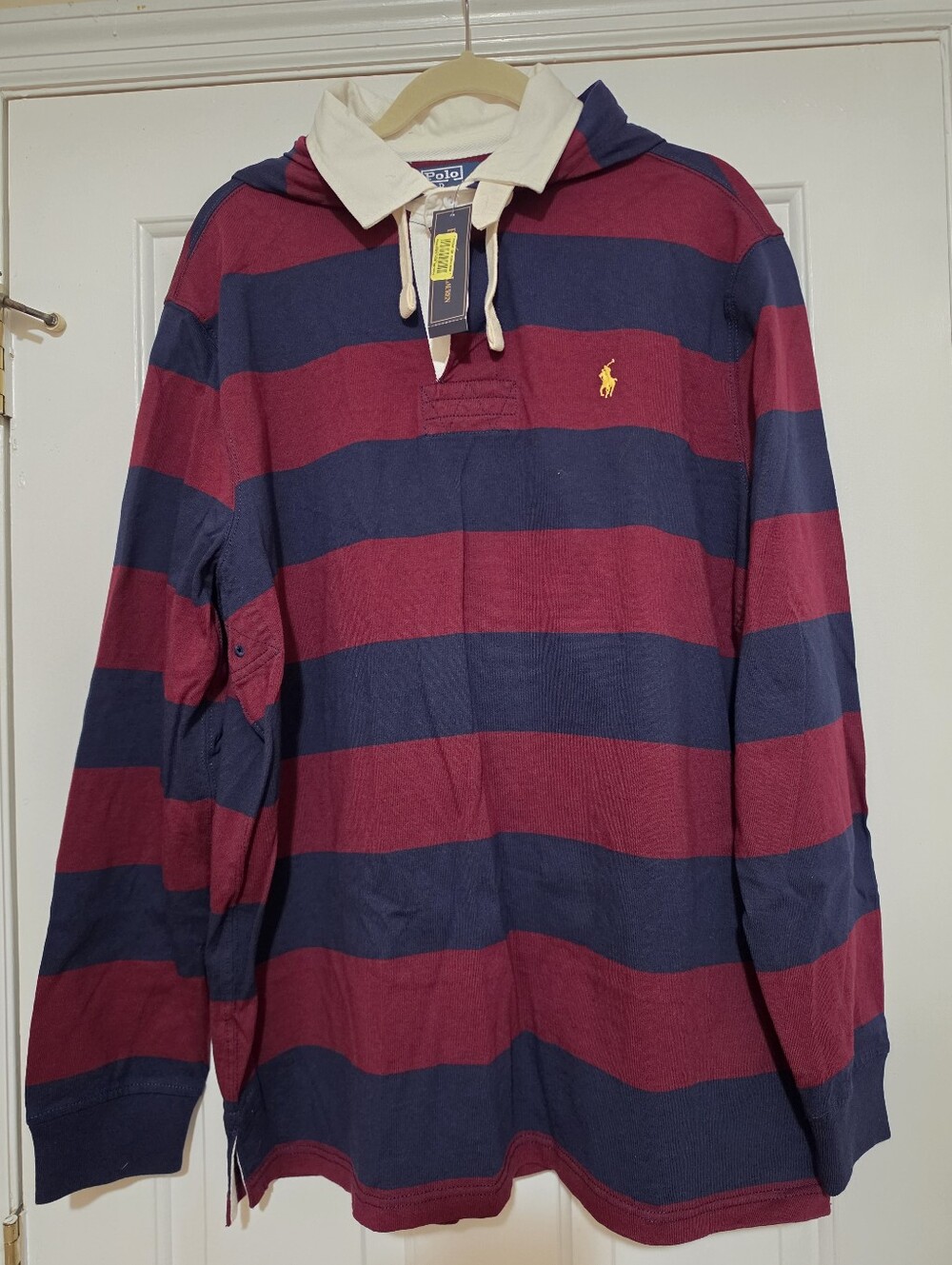 NWT Polo by Ralph Lauren Burgundy & Navy Striped Rugby Hoodie